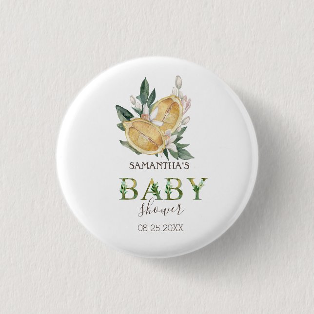 Watercolor Lemons Botanical Baby Shower   3 Cm Round Badge (Front)