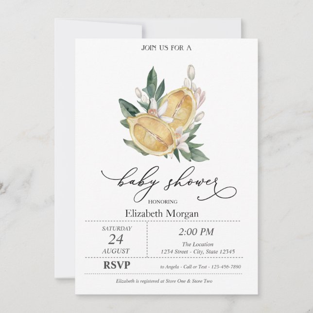 Watercolor Lemons Botanical Baby Shower Invitation (Front)