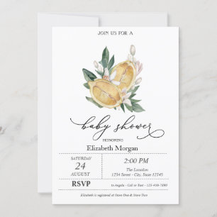 Watercolor Lemons Botanical Baby Shower Invitation