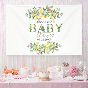 Watercolor Lemons Botanical Flowers Baby Shower Banner