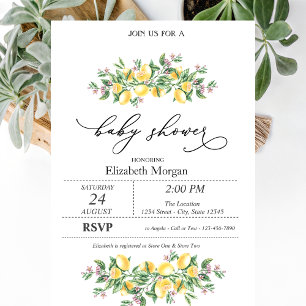 Watercolor Lemons Botanical Flowers Baby Shower Invitation