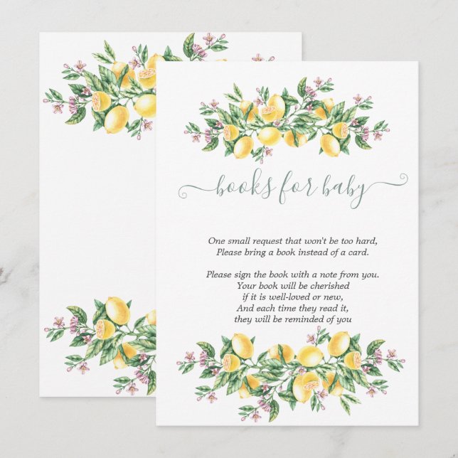 Watercolor Lemons Botanical Flowers Enclosure Card (Front/Back)