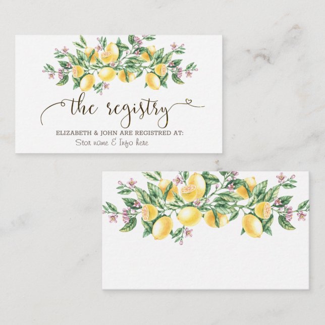 Watercolor Lemons Botanical Flowers Registry Enclosure Card (Front/Back)