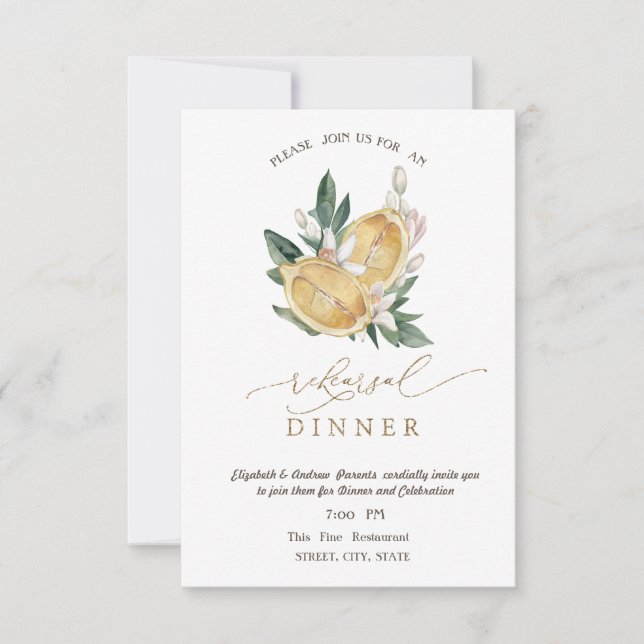 Watercolor Lemons Botanical Rehearsal Dinner   Invitation (Front)