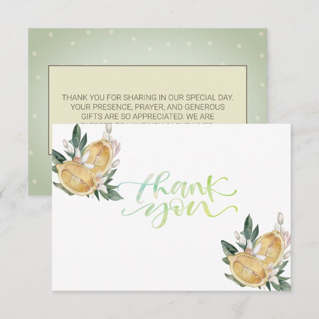 Watercolor Lemons Botanical Thank You Card (Front/Back)