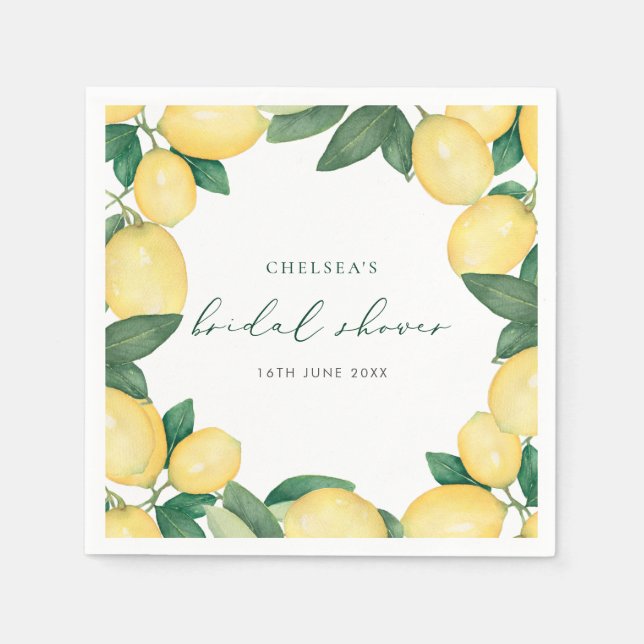 Watercolor Lemons Bridal Shower Napkin (Front)