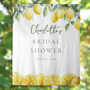 Watercolor Lemons Bridal Shower Photo Backdrop Tapestry