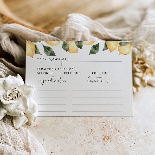 Watercolor lemons bridal shower recipe card (Creator Uploaded)