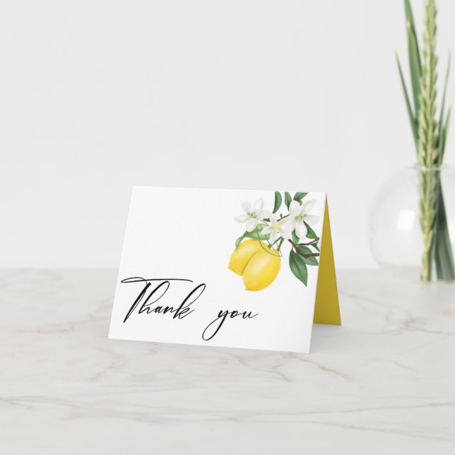 Watercolor Lemons Bridal Shower Thank You Card (Front)