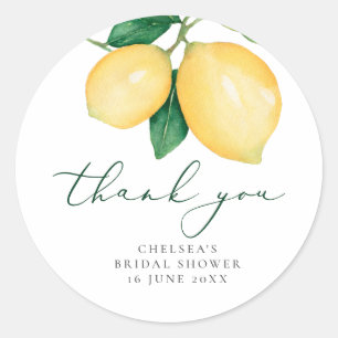 Watercolor Lemons Bridal Shower Thank You Favour Classic Round Sticker