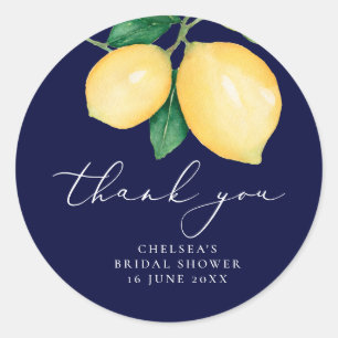 Watercolor Lemons Bridal Shower Thank You Favour Classic Round Sticker