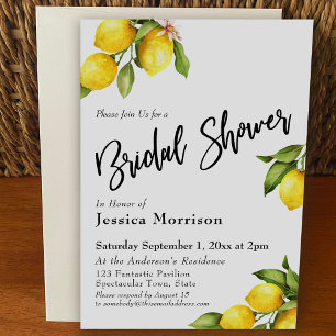 Watercolor Lemons Bridal Shower Typography Invitation