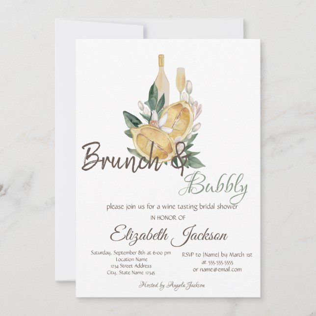 Watercolor Lemons Brunch & Bubbly Bridal Shower  Invitation (Front)