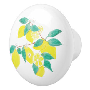 Watercolor lemons ceramic knob