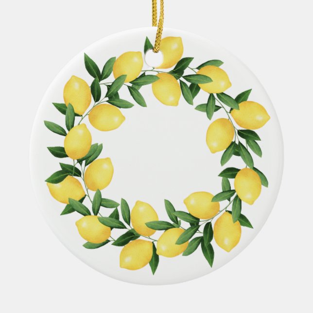 WATERCOLOR LEMONS CERAMIC TREE DECORATION (Front)