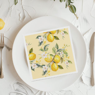 Watercolor lemons citrus birthday party napkin