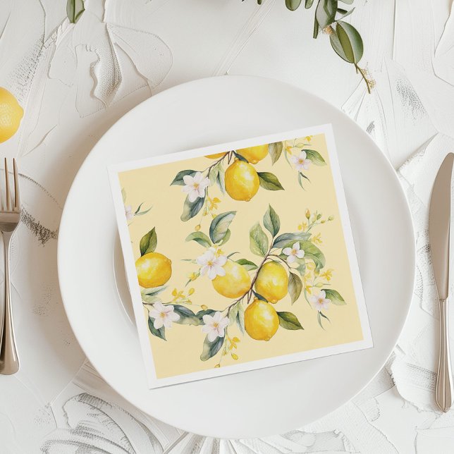 Watercolor lemons citrus birthday party napkin (Creator Uploaded)