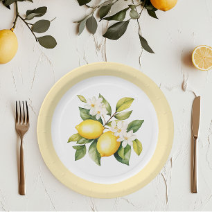 Watercolor lemons citrus birthday party paper plate