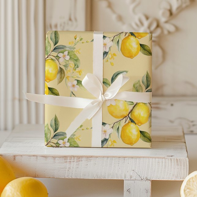 Watercolor lemons citrus birthday party wrapping paper (Creator Uploaded)