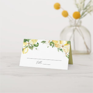 Watercolor Lemons Citrus Greenery Blossom Table Place Card