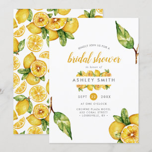 Watercolor Lemons Citrus Modern Bridal Shower Invitation