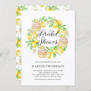Watercolor Lemons & Cupcakes Wreath Bridal Shower Invitation
