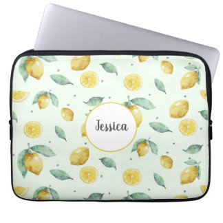 Watercolor lemons custom name  laptop sleeve