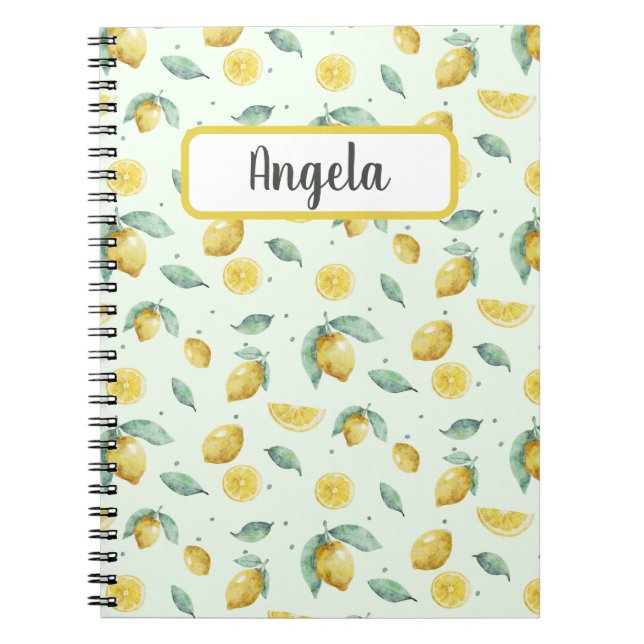 Watercolor lemons, custom name  notebook (Front)