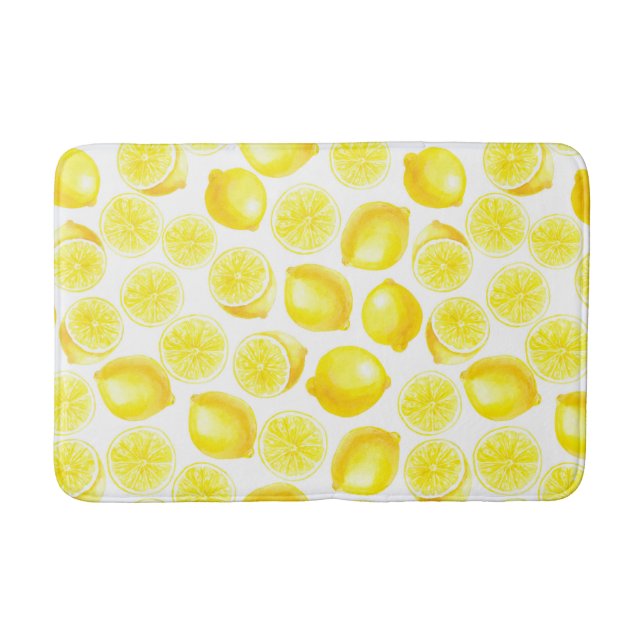 Watercolor lemons design bath mat (Front)