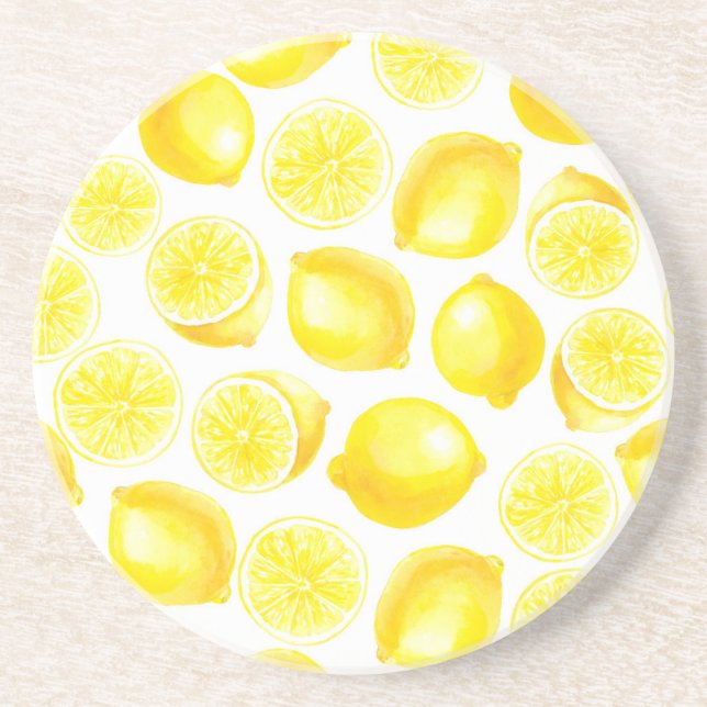 Watercolor lemons design coaster (Front)