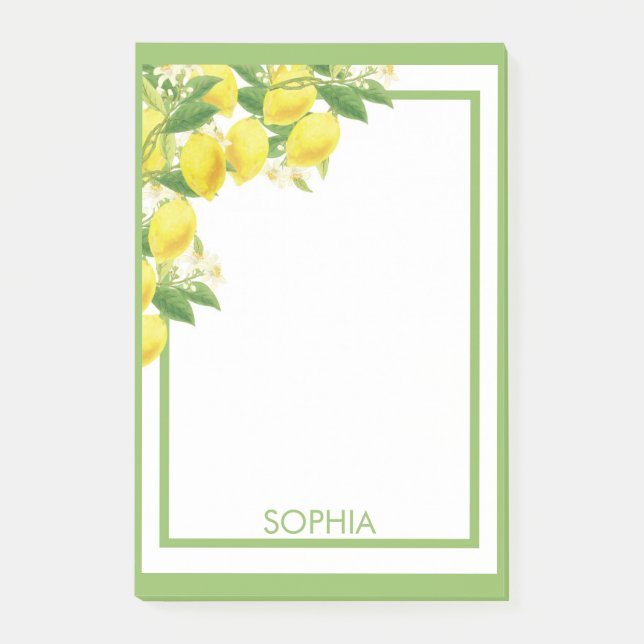Watercolor Lemons Elegant Trendy Citrus Post-it Notes (Front)