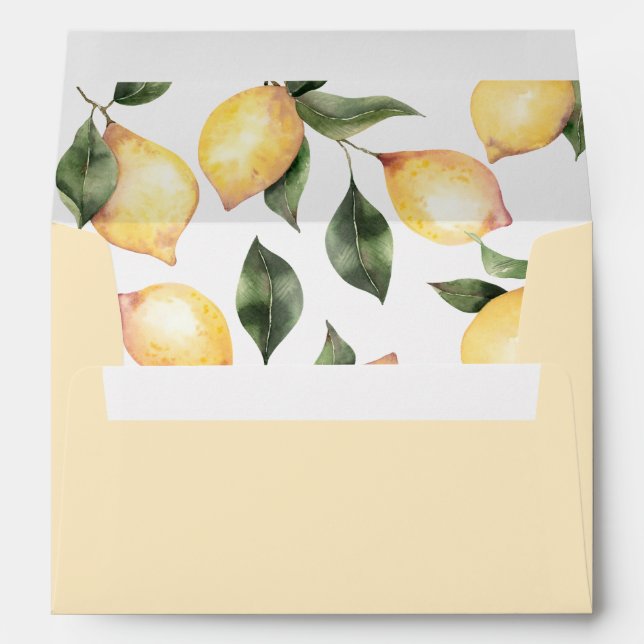 Watercolor lemons elegant wedding envelope (Back (Bottom))