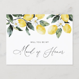 watercolor lemons floral Maid of honor card