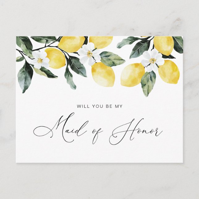 watercolor lemons floral Maid of honour card (Front)