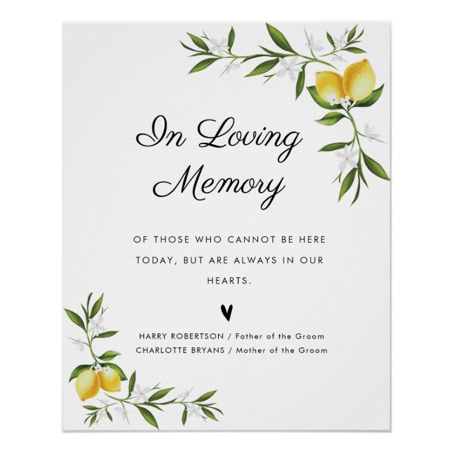 watercolor lemons floral wedding memorial sign (Front)