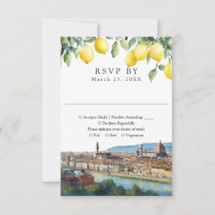 Watercolor Lemons Florence Tuscany Italy Wedding RSVP Card