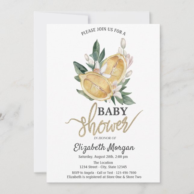  Watercolor Lemons Flowers Botanical Baby Shower Invitation (Front)