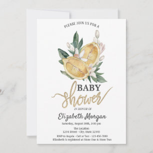 Watercolor Lemons Flowers Botanical Baby Shower Invitation