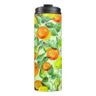 Watercolor lemons, flowers, citrus pattern. thermal tumbler