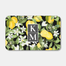 Watercolor Lemons Flowers Greenery with Monogram 