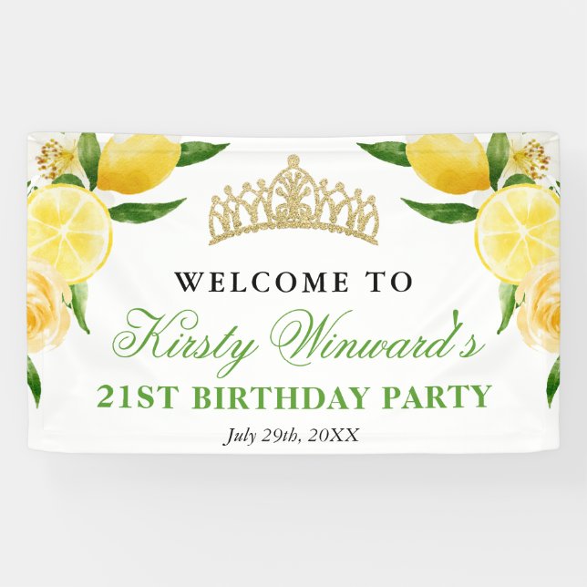 Watercolor Lemons & Flowers Welcome Birthday Party Banner (Horizontal)