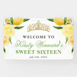 Watercolor Lemons & Flowers Welcome Sweet Sixteen Banner
