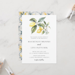Watercolor Lemons Foliage Mediterranean Wedding Invitation