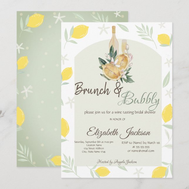 Watercolor Lemons Frame Brunch & Bubbly  Invitation (Front/Back)