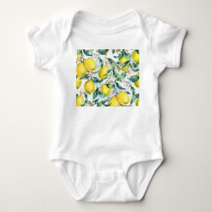 Watercolor lemons, fresh citrus branch. baby bodysuit