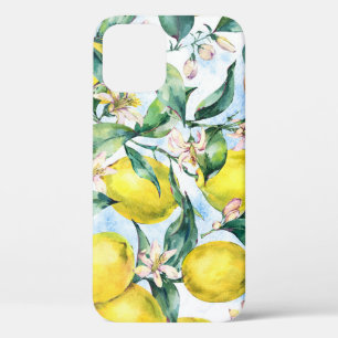 Watercolor lemons, fresh citrus branch. iPhone 12 case