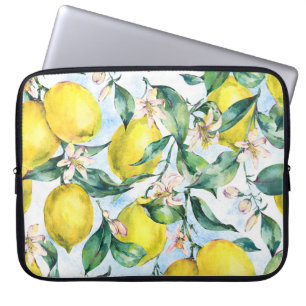 Watercolor lemons, fresh citrus branch. laptop sleeve
