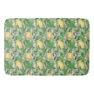 Watercolor lemons fruit citrus nature fresh yellow bath mat