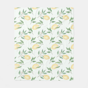 Watercolor lemons fruit citrus nature fresh yellow fleece blanket