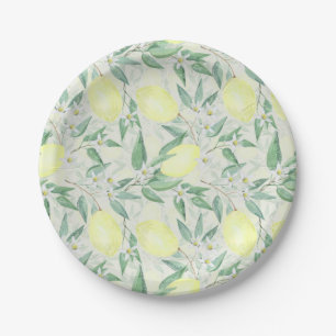 Watercolor lemons fruit citrus nature fresh yellow paper plate